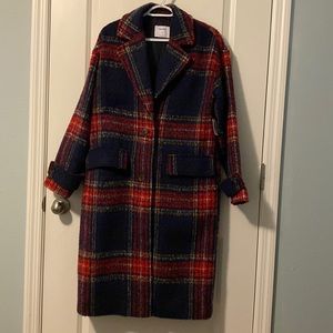 NWT Old Navy faux wool coat. Blue/red/yellow plaid.